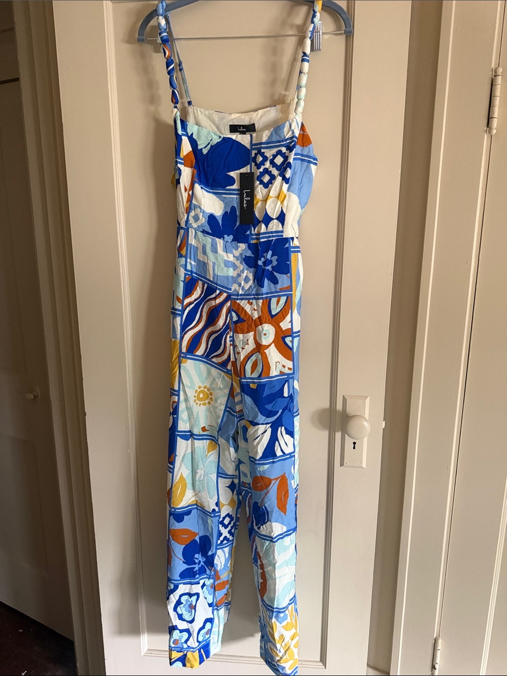 Lulu's Blue, White & Yellow Floral Patchwork Jumpsuit